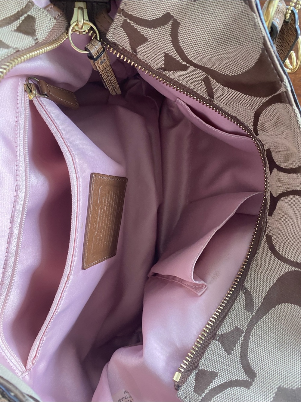 Coach Tan and Brown Signature Canvas Tote with Gold Hardware - Picture 6 of 12